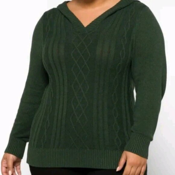 Market & Spruce Afon Hooded Sweater Plus Size 3X Spruce Cable Knit Pullover - Picture 1 of 8